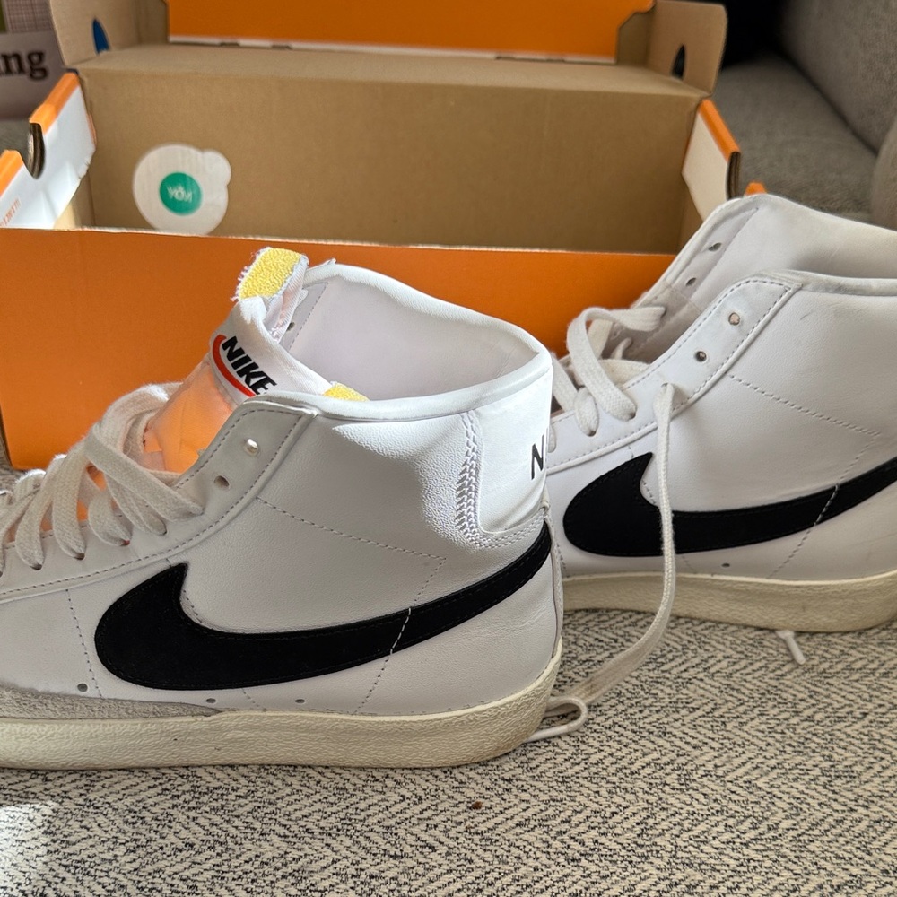 Nike White and Black High-Tops with Yellow Accents